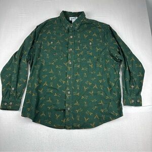 Duluth Trading Co Mens Moose AOP Green Flannel Shirt 2XL Hunting Outdoor